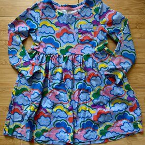 EUC Mini Boden Pocket Fun Jersey Dress - 4-5y (110cm) - Rainbows + Clouds